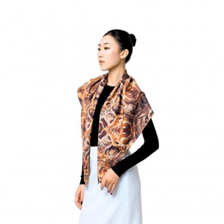 Khăn lụa vuông Liêm diễm mẫu Nâu hổ phách 100*100 cm